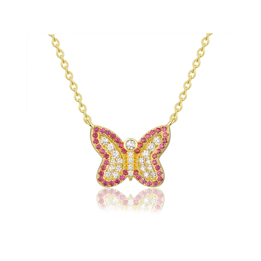 1.00 ct. t.w. Ruby and .78 ct. t.w. Diamond Butterfly Necklace in 14kt Rose  Gold. 16.5